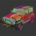 Red Off Road Jeep Style Vehicle With Black Roof Open Top And Large Tires