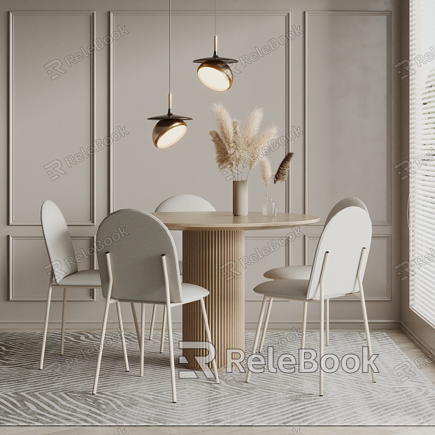 Modern Dining Table and Chair Solid Wood Dining Table and Chair Chandelier model