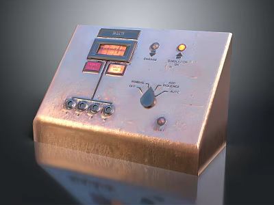 Vintage Industrial Control Panel Device With Display Screen Indicator Lights And Adjustment Knob 3d model