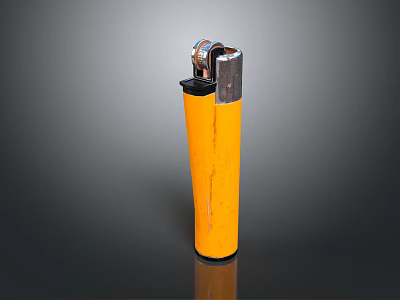 Yellow Lighter With Orange Casing And Silver Metal Ignition On Black Surface 3d model