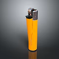 Yellow Lighter With Orange Casing And Silver Metal Ignition On Black Surface