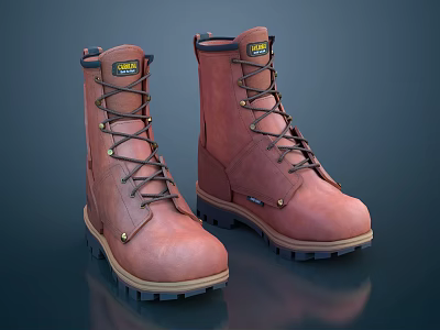 Brown Leather Work Boots with Durable Laces and Thick Rubber Sole for Outdoor Use 3d model