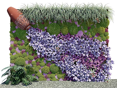 Living Green Plant Wall With Various Greenery Purple Flowers And Lush Foliage 3d model