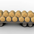 Red Pickup Truck Pulling Trailer Loaded With Large Hay Bales 3d model