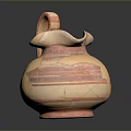 Pitcher Shaped Ceramic Sculpture With Curved Handle Striped Design And Beige Orange Hues