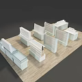 Modern Mall Store Interior With White Display Counters Wooden Flooring And Multiple Display Shelves