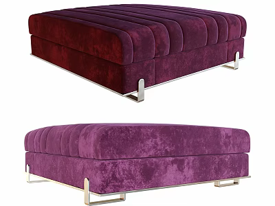 Modern Burgundy Velvet Ottoman With Tufted Design And Sleek Metal Legs For Living Room Decor 3d model