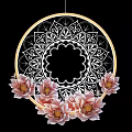 Stylish Decorative Hanging Ornament With Circular Rings And Floral Patterns On Black Background