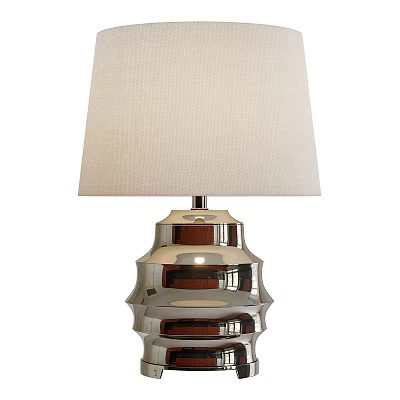 Elegant Chrome Table Lamp With Layered Metallic Base And Linen Shade 3d model