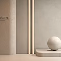 Designer Interior Space Featuring Minimalist White Sphere On Beige Wall Platform 3d model