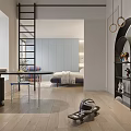 Modern Kids Room Interior With Ladder Desk Chair Toy Car And Decorative Shelf
