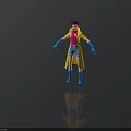 Colorful 3D Animated Character Model With Yellow Coat Pink Shirt Blue Gloves And Boots
