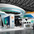 Modern Exhibition Booth Design With iyou Display Curved Structure Digital Screens And Staff