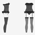 Fashionable Black Lace Corset Apparel With Stockings And Intricate Design Details