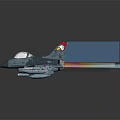 Gray Military Fighter Jet With Transparent Cockpit Mounted Missiles And Tail Flame