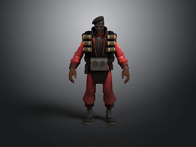 3D Character Model In Red Outfit With Black Vest Hat And Gear 3d model