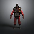3D Character Model In Red Outfit With Black Vest Hat And Gear