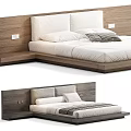 Modern Double Bed with Wooden Headboard and Cozy White Bedding in Minimalist Design