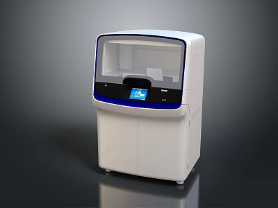 White And Blue Mobile Medical Laboratory Analytical Equipment With Transparent Front Panel And Digital 3d model