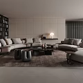 Modern Living Room Interior With Sofa Coffee Table Rug And Bookshelf