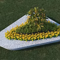 Road Facilities Stone Flower Bed With Yellow Flowers And Green Plants On Grass