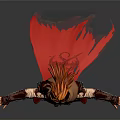 A Man With Orange Hair And Red Cape In Armored Outfit With Arms Outstretched