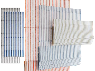Striped Curtains In Multiple Colors Folded Stacked For Modern Home Design 3d model