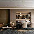 Modern Office Interior With Wooden Walls Bookshelf Sofa Desk And Chairs