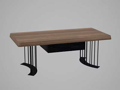 Modern Coffee Table With Wooden Top And Black Metal Legs Modern Design 3d model