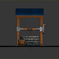 Traditional Well With Blue Roof Orange Wooden Frame And Bucket On Circular Stone Floor
