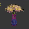 Elegant Blue Glass Vase With Pink Purple Flowers And Green Stems