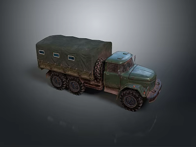 Vintage Military Green Truck With Canvas Cover And Six Wheels Design 3d model
