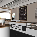 Modern Storefront Design with Glass Doors Awning Tables Chairs Green Plants and Large Windows