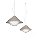 Two Modern Beige Cone Shaped Pendant Lights With White Globe Shades In Minimalist Interior