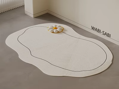 Wabi Sabi Style Irregular Shape Shaped Rug With Black Line Border And Small Flower Decoration 3d model