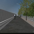 Modern Urban Bridge with Cars Driving on Road Lanes Alongside Trees and Streetlights