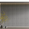 Gray Vertical Striped Background Wall in Interior With Decorative Stones Yellow Branches And Wooden Floor