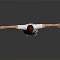 Man With Red Hair White T-Shirt Blue Shorts Arms Outstretched Against Gray Background Wearing Sneakers