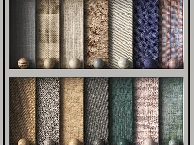 Fabric Samples With Various Textures And Colors On Display Shelf 3d model