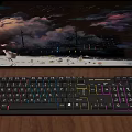 Ergonomic Black Computer Keyboard On Desk With Animated Monitor Screen