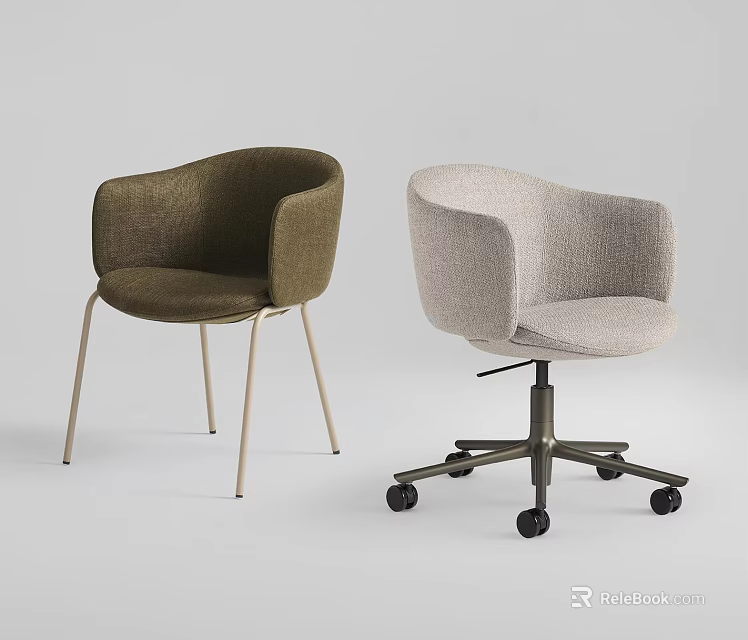 Modern Office Chair Designs With Brown Light Gray Upholstered Armrests And Wheels 3d model 