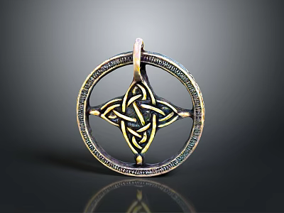 Vintage Decorative Ornament Piece with Circular Celtic Knot Pattern Metallic Finish and Intricate Border 3d model