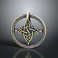 Vintage Decorative Ornament Piece with Circular Celtic Knot Pattern Metallic Finish and Intricate Border