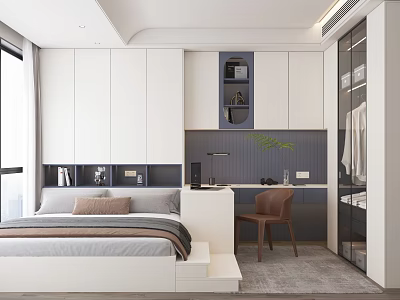 Modern Kids Room Interior With Bed Study Desk Chair And Wardrobe Storage Decor 3d model