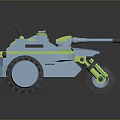 Blue And Green Toy Tank With Large Wheels Double Cannons And Antenna