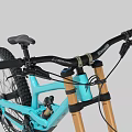 Light Blue Mountain Bike Equipped With Suspension And Large Tires