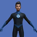 A Man Wearing Black And Blue Bodysuit With White F Chest Logo On Blue Background