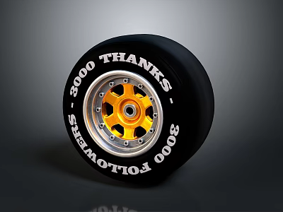 Car Black Tire With Yellow Wheel Rim Featuring 5000 THANKS And SHELBY FOLIO 3d model