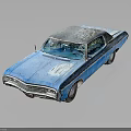 Old Blue Classic Car With Weathered Body And Rustic Roof On Dark Background