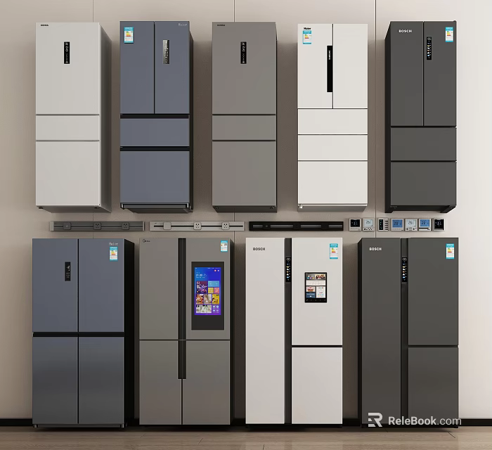 Modern Refrigerators and Freezers with Various Styles Colors and Designs for Home Kitchen Use 3d model 